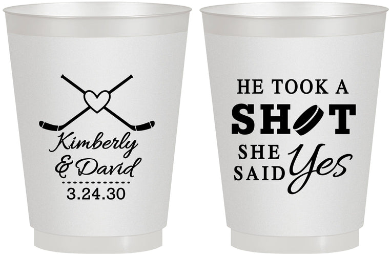 Personalized Wedding 16 oz Frosted Cups - Took A Shot Hockey | 323