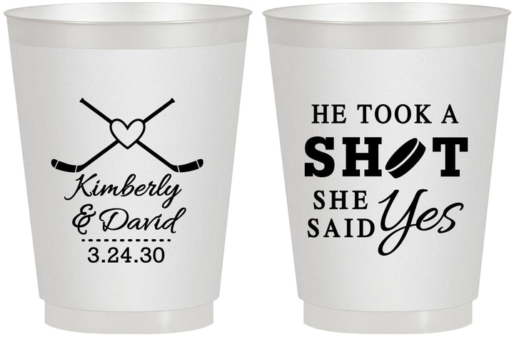 Personalized Wedding 16 oz Frosted Cups - Took A Shot Hockey | 323