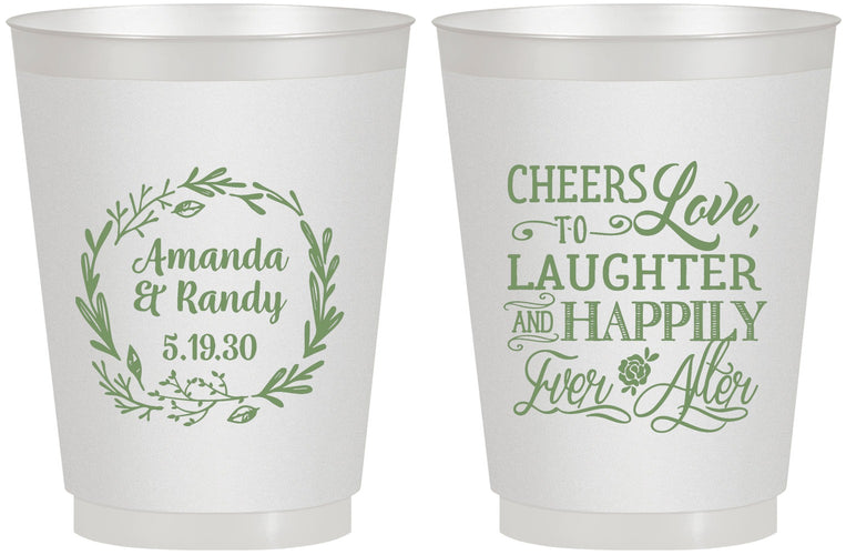 Personalized Wedding 16 oz Frosted Cups - Love Laughter Happily | 326