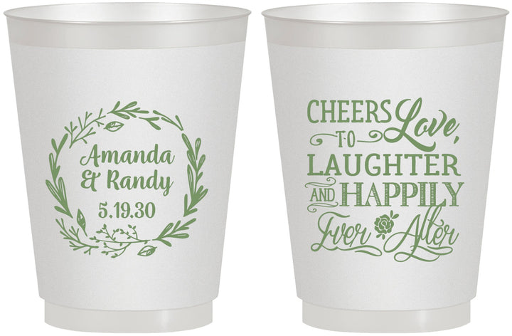 Personalized Wedding 16 oz Frosted Cups - Love Laughter Happily | 326