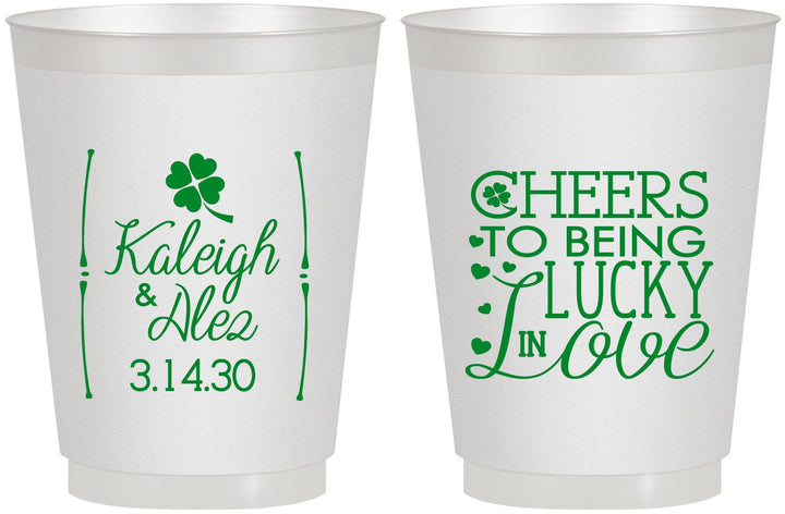 Personalized Wedding 16 oz Frosted Cups - Lucky In Love | 328