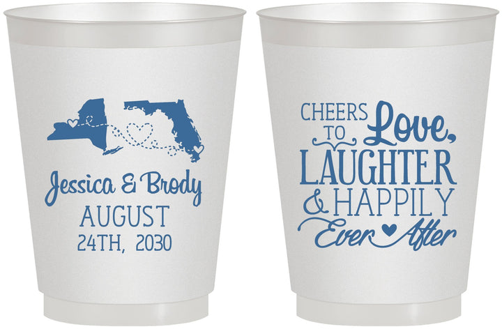 Personalized Wedding 16 oz Frosted Cups - Love Laughter Happily | 329