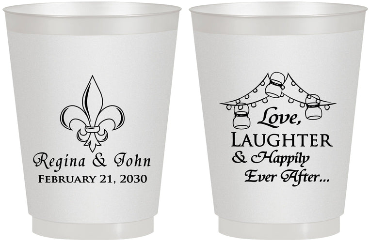 Personalized Wedding 16 oz Frosted Cups - Love Laughter Happily | 338