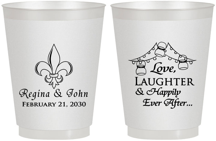 Personalized Wedding 16 oz Frosted Cups - Love Laughter Happily | 338