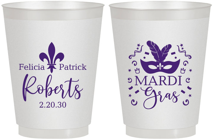 Personalized Wedding 16 oz Frosted Cups - Mardi Gras | 339