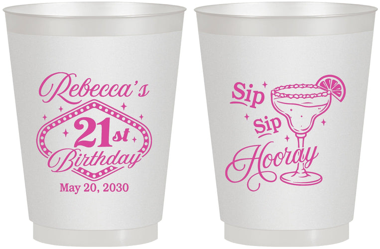 Personalized 21st Birthday 16 oz Frosted Cups - Sip Sip Hooray Vegas | 340006
