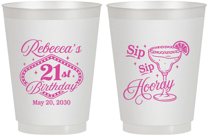Personalized 21st Birthday 16 oz Frosted Cups - Sip Sip Hooray Vegas | 340006