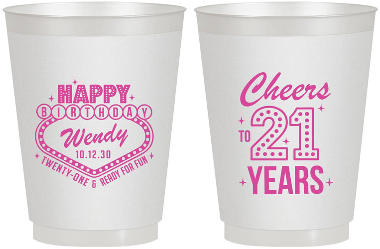 Personalized 21st Birthday 16 oz Frosted Cups - Vegas | 340007