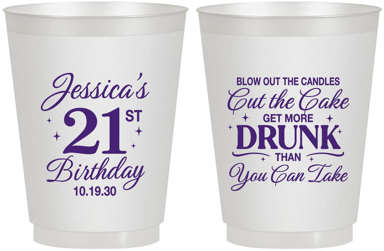 Personalized 21st Birthday 16 oz Frosted Cups - Candles Cake Drunk | 340010