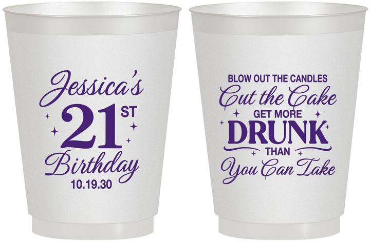 Personalized 21st Birthday 16 oz Frosted Cups - Candles Cake Drunk | 340010