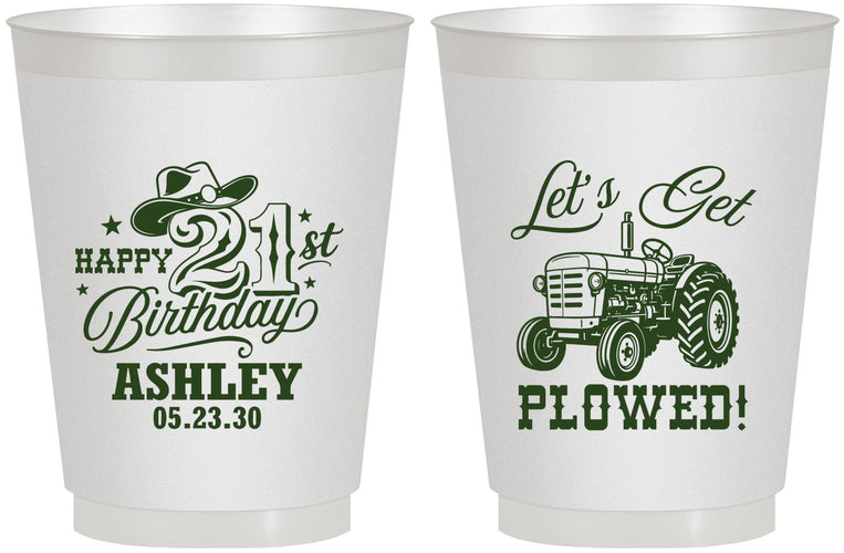 Personalized 21st Birthday 16 oz Frosted Cups - Lets Get Plowed | 340012