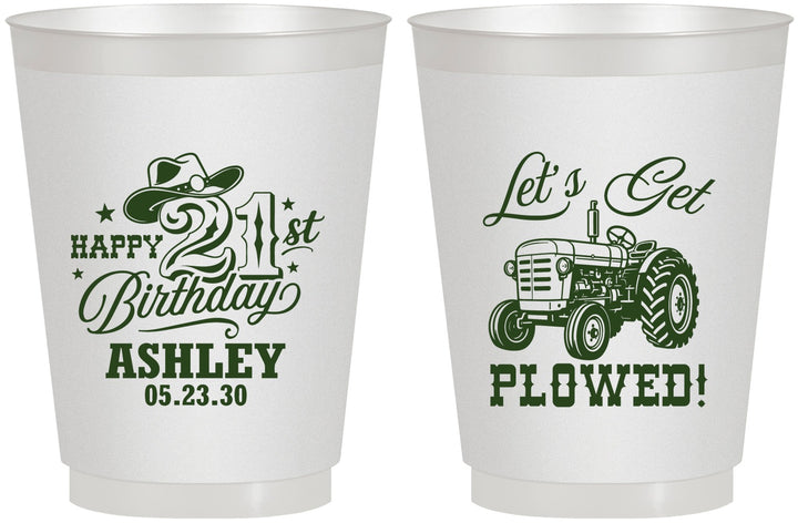 Personalized 21st Birthday 16 oz Frosted Cups - Lets Get Plowed | 340012