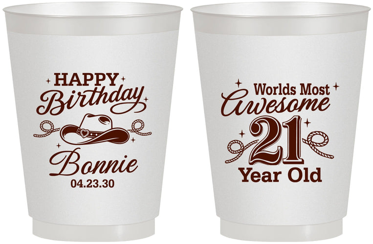 Personalized 21st Birthday 16 oz Frosted Cups - Cowgirl | 340013