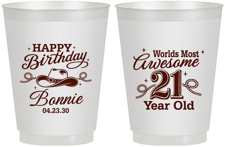 Personalized 21st Birthday 16 oz Frosted Cups - Cowgirl | 340013