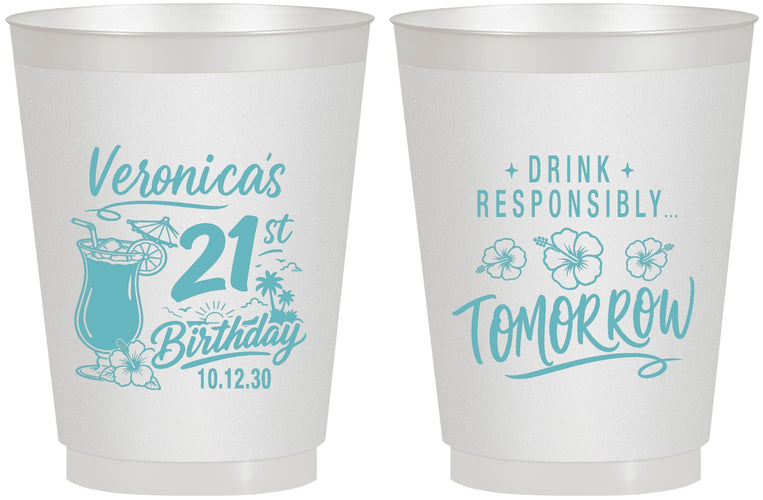 Personalized 21st Birthday 16 oz Frosted Cups - Drink Responsibly Tomorrow | 340015