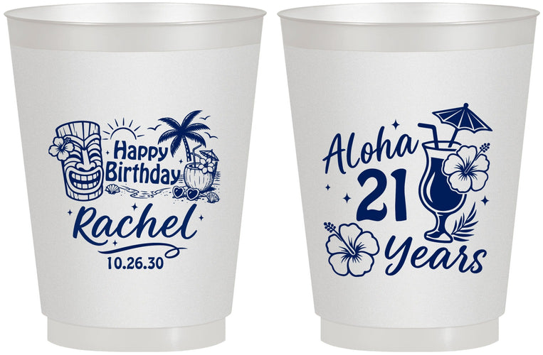 Personalized 21st Birthday 16 oz Frosted Cups - Aloha Hawaii | 340016