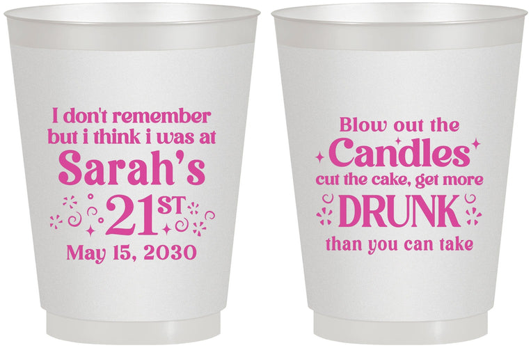 Personalized 21st Birthday 16 oz Frosted Cups - Candles Cake Drunk | 340017