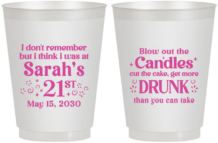 Personalized 21st Birthday 16 oz Frosted Cups - Candles Cake Drunk | 340017