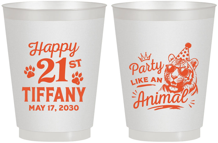 Personalized 21st Birthday 16 oz Frosted Cups - Party Like An Animal Tiger | 340020
