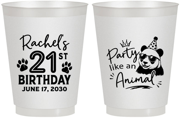 Personalized 21st Birthday 16 oz Frosted Cups - Party Like An Animal Panda | 340021