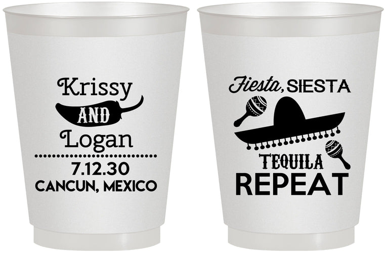 Personalized Wedding 16 oz Frosted Cups - Fiesta Siesta Tequila Repeat | 344