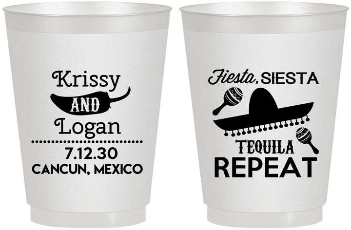 Personalized Wedding 16 oz Frosted Cups - Fiesta Siesta Tequila Repeat | 344