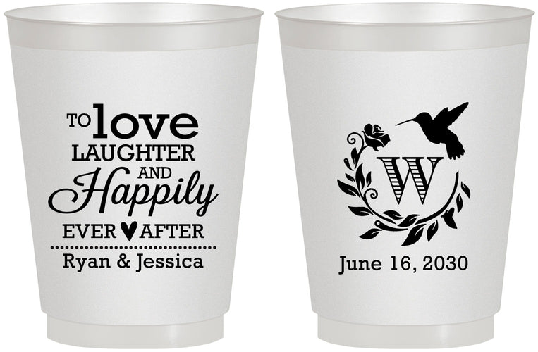 Personalized Wedding 16 oz Frosted Cups - Love Laughter Happily | 345