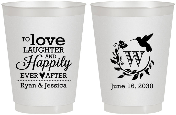 Personalized Wedding 16 oz Frosted Cups - Love Laughter Happily | 345