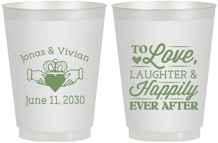 Personalized Wedding 16 oz Frosted Cups - Love Laughter Happily | 346