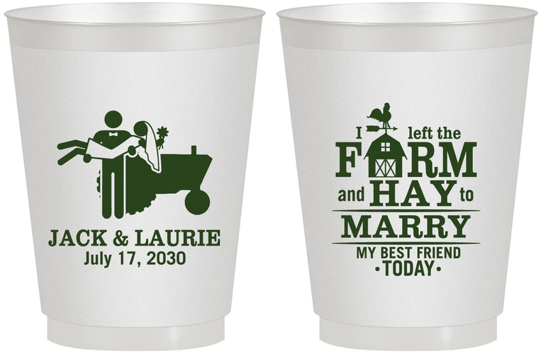 Personalized Wedding 16 oz Frosted Cups - Left The Farm Tractor | 347
