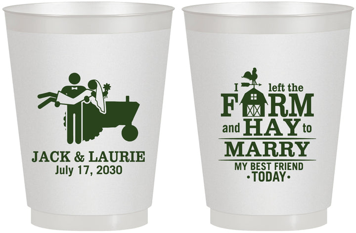 Personalized Wedding 16 oz Frosted Cups - Left The Farm Tractor | 347