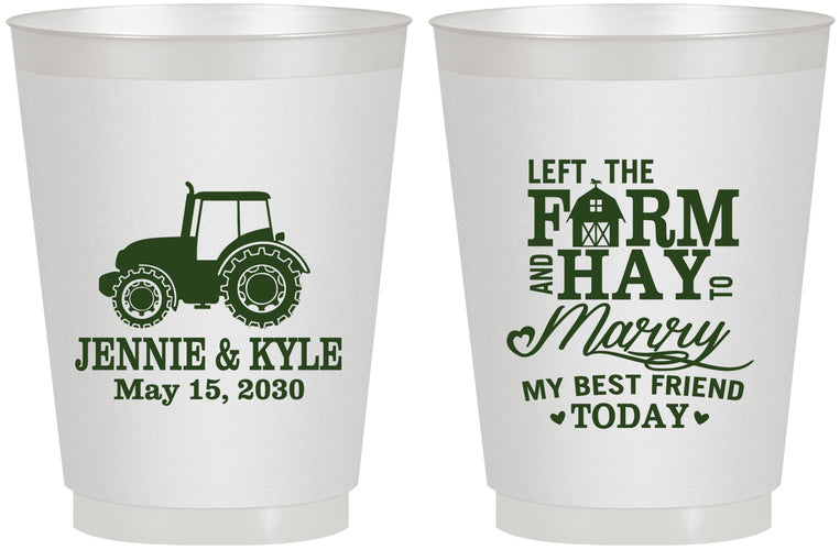 Personalized Wedding 16 oz Frosted Cups - Left The Farm Tractor | 351