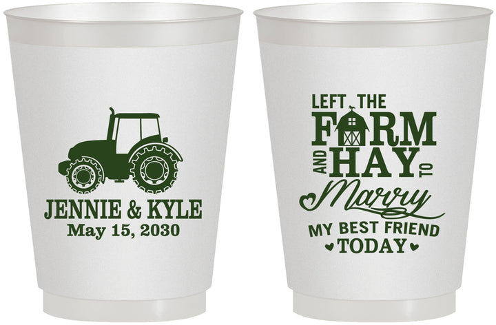 Personalized Wedding 16 oz Frosted Cups - Left The Farm Tractor | 351