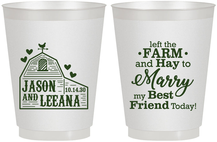 Personalized Wedding 16 oz Frosted Cups - Left The Farm Tractor | 352