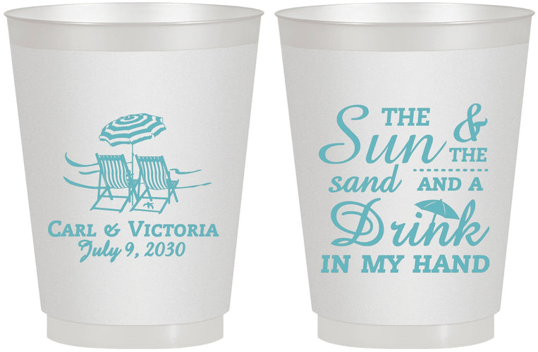 Personalized Wedding 16 oz Frosted Cups - Sun Sand Drink In My Hand | 353