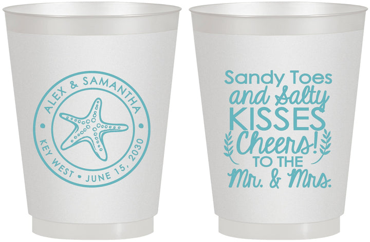 Personalized Wedding 16 oz Frosted Cups - Sandy Feet Salty Kisses | 355