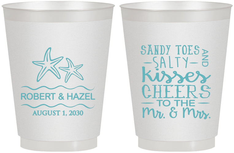 Personalized Wedding 16 oz Frosted Cups - Sandy Feet Salty Kisses | 356