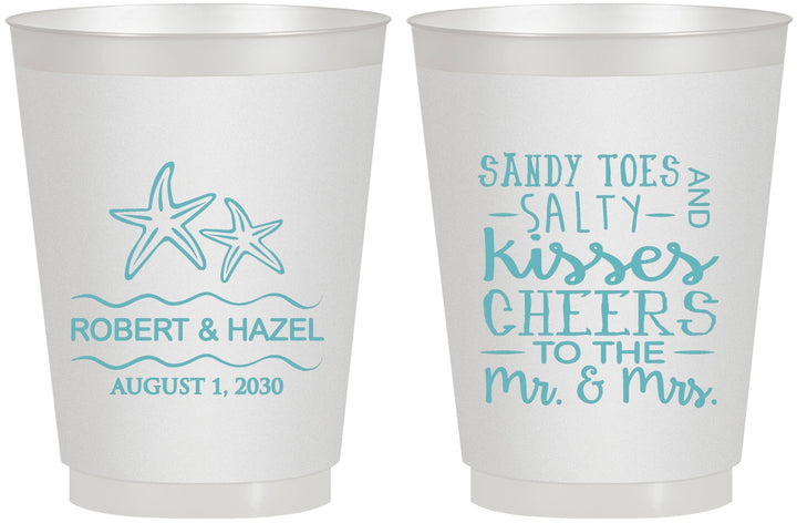 Personalized Wedding 16 oz Frosted Cups - Sandy Feet Salty Kisses | 356