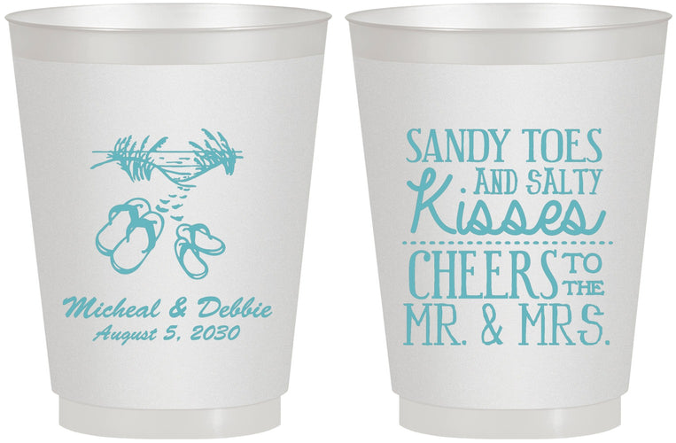 Personalized Wedding 16 oz Frosted Cups - Sandy Feet Salty Kisses | 357
