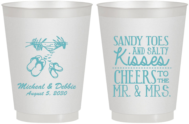 Personalized Wedding 16 oz Frosted Cups - Sandy Feet Salty Kisses | 357