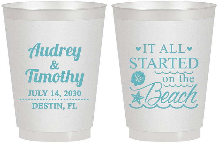 Personalized Wedding 16 oz Frosted Cups - Started On The Beach | 361