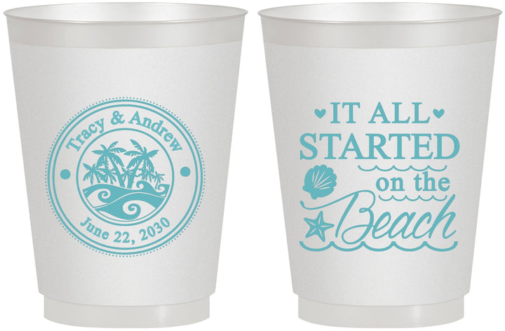 Personalized Wedding 16 oz Frosted Cups - Started On The Beach | 362