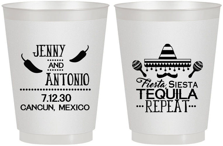 Personalized Wedding 16 oz Frosted Cups - Fiesta Siesta Tequila Repeat | 369
