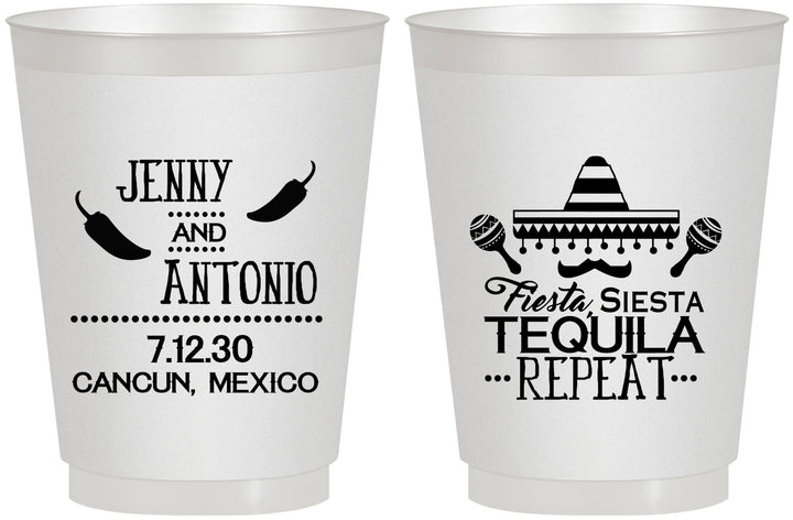 Personalized Wedding 16 oz Frosted Cups - Fiesta Siesta Tequila Repeat | 369