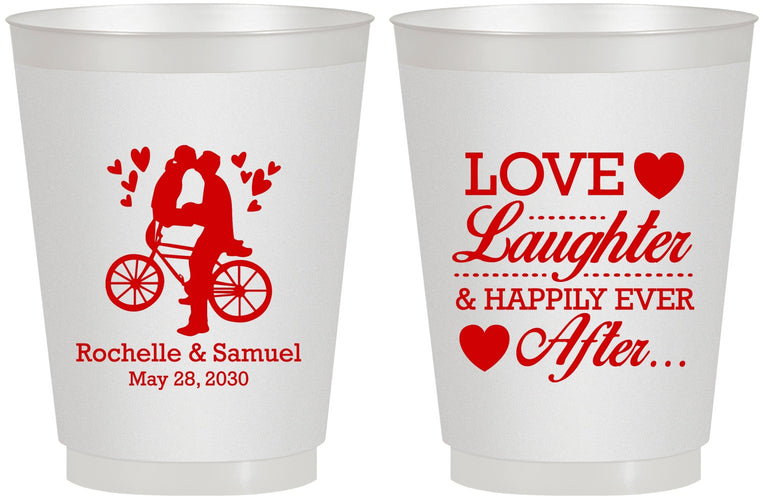 Personalized Wedding 16 oz Frosted Cups - Love Laughter Happily | 376