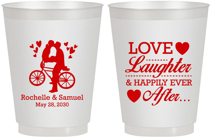 Personalized Wedding 16 oz Frosted Cups - Love Laughter Happily | 376