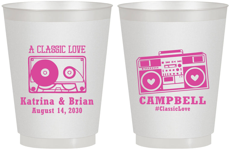 Personalized Wedding 16 oz Frosted Cups - Class Love Cassette Tape | 389