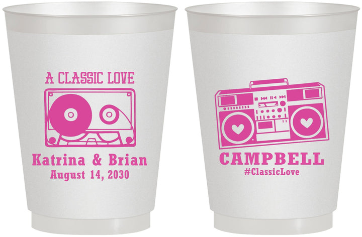 Personalized Wedding 16 oz Frosted Cups - Class Love Cassette Tape | 389