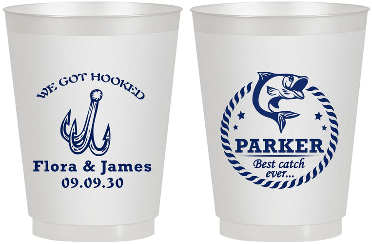 Personalized Wedding 16 oz Frosted Cups - We Got Hooked Fish | 392