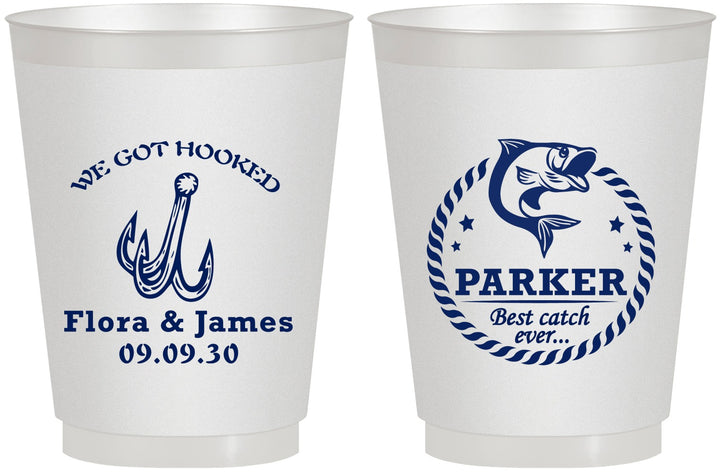 Personalized Wedding 16 oz Frosted Cups - We Got Hooked Fish | 392